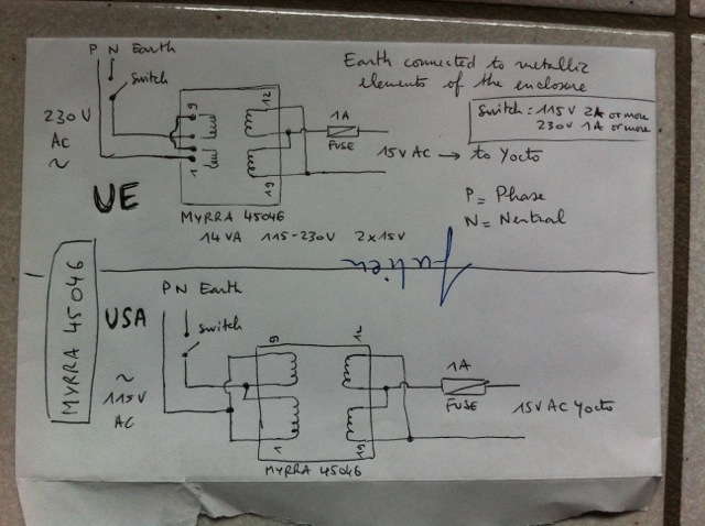 cabling 115V 230V -> 15V AC
